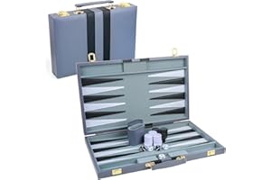 RERIVER Backgammon Set 2 Players Classic Backgammon Sets for Adults Board Game with Premium Leather Case Portable and Travel Backgammon Set (Grey, 18inch)