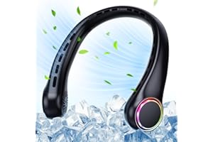 Ultralent Ventilateur de cou - 4000 mAh - USB - Silencieux - 3 vitesses - Lumière LED - Portable - Pour l'extérieur, l'intérieur, le camping, les voyages, le sport - Noir