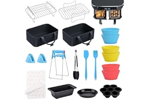 Shulltji Heißluftfritteuse Zubehör 20 Teiliges Set, Airfryer Zubehör für Ninja Foodi Max Dual Zone AF300EU AF400EU und meisten Dual Zone Air Fryer 7.6L-9.5L, Airfryer Silikon Einsatz BPA-Frei