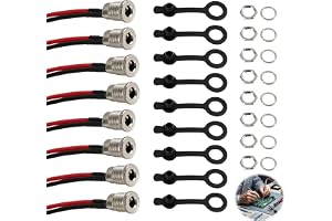 8 st. vattentäta 12 V DC-strömkontakter (10 A) för lödning, 5,5 x 2,1 mm, med 20 AWG-kablar och panelmonterat uttag – för lam