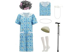 AYYOHON Alte Dame Kostüm für Frauen, Oma Kostüm Set mit Nachthemd Alte Dame Kleid Oma Outfits Halloween Cosplay Anzug