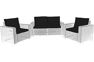 CRESCENT TEXTILE Rattan Furniture Cushion Waterproof Outdoor Seat Pad For Rattan Garden Furniture Chair Cushion Padding Patio 2, 3 or 4 Seater Comfy Set Sofa Cushions Pads Removable Cover (8 Pc Black Patio Set)