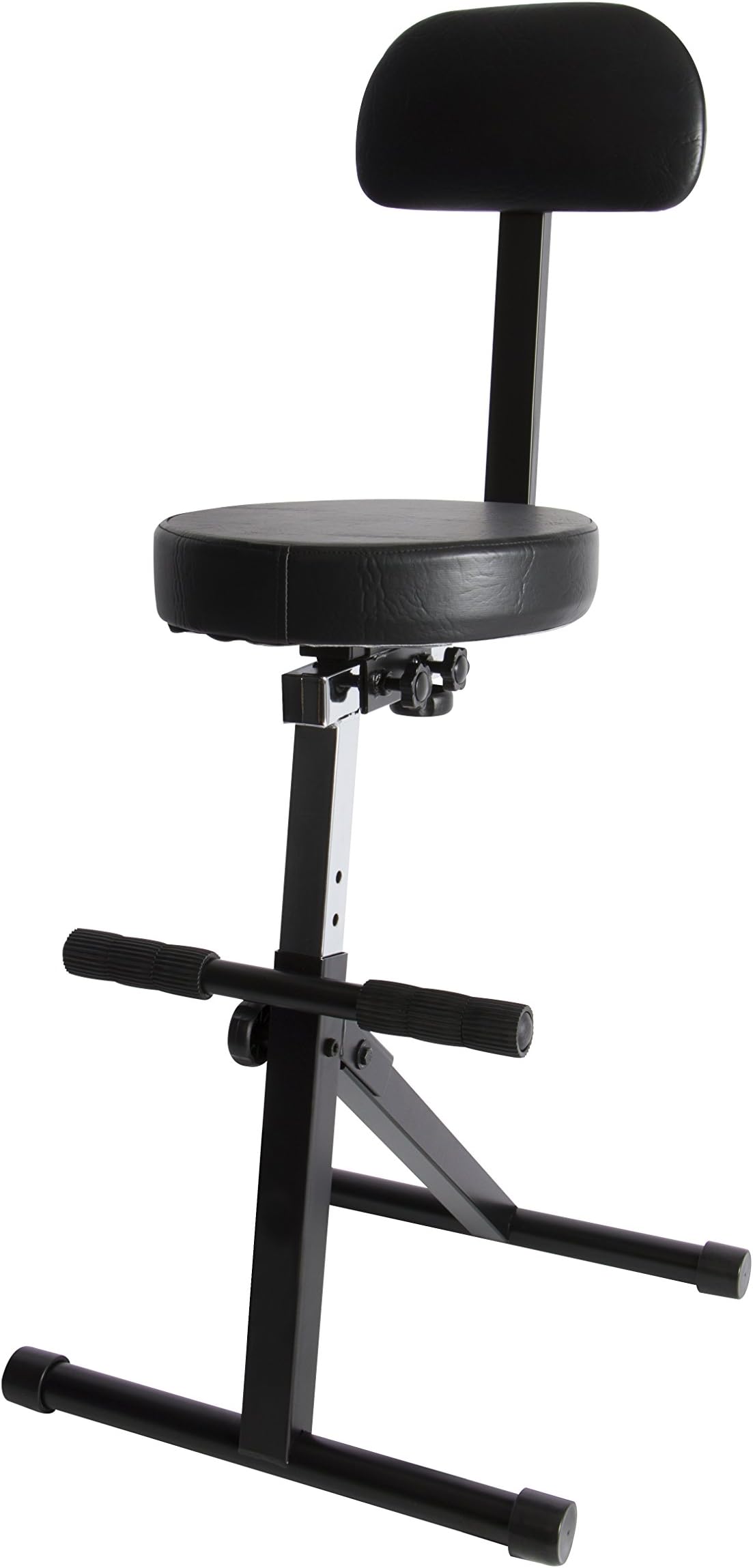 On-Stage DT8500 Guitar/Keyboard Throne (Seating for Keyboards, Pianos, Synths, Organs, and Guitars, Adjustable Height, Padded Backrest, Cushioned Seat, Built-in Footrest, Rubber Feet, Metal, Black)
