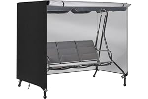KRRRSJDJ Funda Columpio Hollywood Impermeable,Cubierta Balancin Jardin Exterior Anti Viento,Cover Case Columpio Hollywood con Cordón y Hebilla Ajustable,Tela Oxford 420D (215 * 160 * 170cm,Negro)