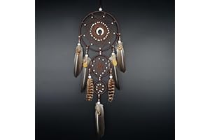 Remorlet Traumfänger im Bohemian-Stil, Braun mit Mondakzent, mehrere Ringe und natürliche Federn, handgefertigte Wanddekoration im Indianer-Stil, Wanddekoration für Schlafzimmer, Wohnzimmer