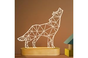 LIGHTZZ N / A Wolf Gifts,3D Optical Illusion Wolf Lamp Animal LED Night Light for Kids Boys Men Bedroom Decoration,USB Power Warm White Color Table Lamps