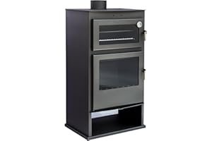 MAESTRO FERRETERO JOIMA - Estufa de Leña con Horno Modelo MULHACEN LEÑERO de 11,60 kW. Incluye bandeja en Acero Inoxidable para Asados y Parrilla