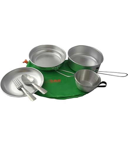 Set Popote Da Campeggio In Alluminio Per 1 Persona - Pentola, Padella, Posate, Pinza - 1.1L, Leggero E Compatto - Ideale Per Scout E Escursionisti - Foto 13