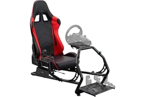 VIVO Racing Simulator Cockpit with Wheel Stand, Gear Mount, Chair and Frame Only, Fits Logitech, Thrustmaster, Fanatec, Compatible with Xbox One, Playstation, PC Video Game, Red Stripe, STAND-RACE1B