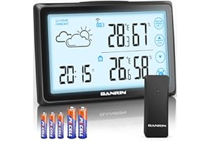 Wetterstation Funk Mit Außensensor, TUKIMA Multifunktionale Funkwetterstation Digital Thermometer Hygrometer Innen/Außen, Mit Wettervorhersage, Zeitanzeige, Weckerfunktion