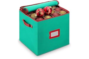 SNOWALVA Christmas Decoration Storage Box 4 Layers 64-Compartment Christmas Bauble Storage Box with Removable Lid for Delicate Christmas Bauble Storage Xmas Ornament Storage Container with Dividers,Green