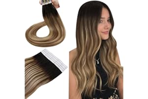 ‎HETTO Hetto Echthaar Tape in Extensions Ombre Silver Tape in Haarverlangerung Remy Echthaar Tape in Haar Extensions Schwarz Ombre Braun Balayage Karamellblond 40cm 50g
