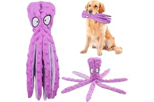 RAYITO Octopus Dog Toys, No Stuffing Squeaky Dog Toys Interactive Octopus Dog Chew Toys with Crinkle Paper for Small Medium Dogs Playing and Training (Purple)