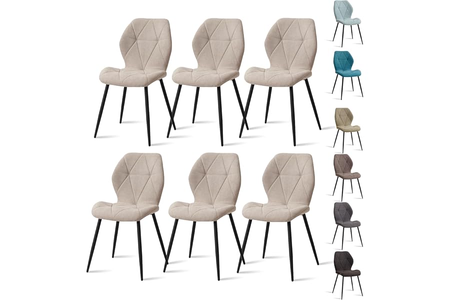 GrandCA HOME Juego de 6 Sillas de Comedor, Sillas de Comedor Tapizadas, Sillas de Cocina Nórdicas, Sillas Acolchadas con