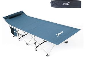 Nice C Camp Beds, Camping Bed, Folding Camping Bed, Camp Beds for Adults, with Pillow, Carry Bag & Storage Pocket, Heavy Duty Up to 500 Lbs (Grey)