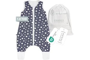 emma & noah Premium Baby Schlafsack mit Füßen Sommer, Bequem & Atmungsaktiv, 100% Bio-Baumwolle, Oeko-TEX Zertifiziert, Flauschig, Bewegungsfreiheit, 1.0 TOG (Punkte Blau, 110 cm)