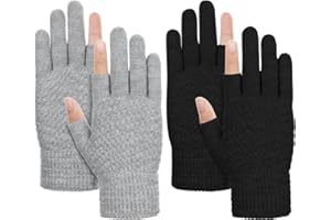 Kiiwah 2 Paires Gants Sans Doigts Femme, Gants Demi Doigt Extensibles Hiver Chaud Doux Mitaine Sans pour Hommes et Femmes Écran Tactile Écriture