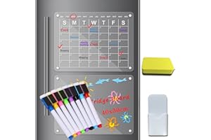 GUANGTOUL Akrylowa magnetyczna tablica suchościeralna i kalendarz do lodówki, 2 szt. przezroczysty magnetyczny kalendarz suchościeralny na lodówkę, kalendarz wielokrotnego użytku i tablice do planowania notatek