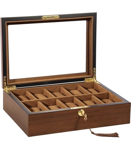 SHYOSUCCE Opbergdoos voor horloges met 6 sleuven en doorzichtig glazen venster, verwijderbaar fluwelen kussen, PU-lederen horloge-displaybox, zwart (19,7 x 19,7 x 9,7 cm SHYOSUCCE Opbergdoos voor horloges met 6 sleuven en doorzichtig glazen venster, verwijderbaar fluwelen kussen, PU-lederen horloge-displaybox, zwart (19,7 x 19,7 x 9,7 cm