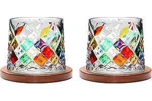 Uten Verre à Eau Rotatif, Verre à Whisky de 275 ml, Sous-verres en Bambou, Peut être Utilisé Comme Verres à Rhum, Tasse à Cocktail, Café, Gobelets, Réduire le Stress - Lot de 2