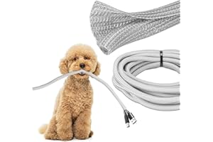 JOTO 26ft - 1/2 inch Cord Protector Wire Loom Tubing Cable Sleeve, Braided Cable Sleeve Split Sleeving Cord Management System for TV Computer Home Theater Office, Protect Pet From Chewing Cords –Grey