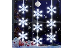 LYUBASA Timer 3Pcs Christmas Window Lights Decorations, Battery Powered Christmas Hanging White Lighted Snowflake Shaped LED Sucker String Lamp for Xmas Tree Fireplace Indoor Decor