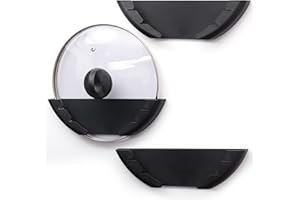BELLE VOUS Paquete de 3 soportes de plástico para tapas de ollas, se adapta a tapas de sartenes de 15 a 32 cm, organizadores de almacenamiento autoadhesivos para colgar en la pared para la pared de la