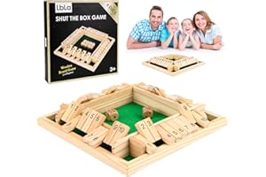 DINSONG 4 Player Shut the Box | Wooden Board Game with Dice | Shut the Box Math Skills Educational Montessori Toy for Kids Age 3 4 5 6 + Educational Dice Games for Adults Traditional Pub Games