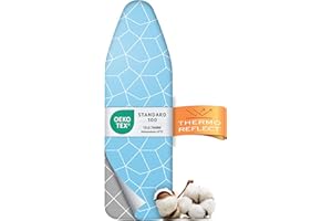 Timbley Turbo Funda Tabla Planchar 110x30 – Refleja Calor para Planchar rápido – Montaje fácil con elástico – 2X Acolchado cómodo & OEKOTEX100 | Hecho en Europa | Talla S