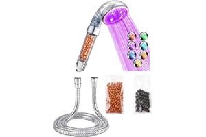 HAIRSTORE Soffione doccia a LED con 7 colori cangianti, filtrazione ionica, 1,5 m, soffione extra per doccia con perline in pietra bio-attiva, sfera minerale