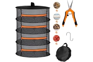 CERKKAPO 4-Lagiger Trockennetz, Trockennetz Kräuter, Kräuter-Trockenständer, Kräutertrockner Hängen,Trocknungssystem mit Reißverschluss für Grow Zelt oder Gewächshaus,Trocknungsnetz mit Astschere und Haken