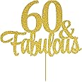 SVM CRAFT® Gold Glitter 60 & Fabulous 60th Birthday Cake Topper