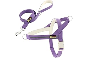Plutus Pet Cotton Dog Harness and Lead Set, Reflective and Soft Padded, Quick Fit Vest Harness, for Small, Medium and Large Dogs, Medium Purple, M