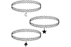 JFGDVW 3 Set Choker Necklace, Elastic Stretchable Chokers For Women, Black Pendant Charm, For Women Girls（Star, Moon And Diamond Shaped Pendant）