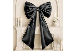 FROOVA Black Bow Decor, 40 x 24 Inches Large Big Black Bow Party Decorations for Backdrop Birthday Wedding Bride, Huge Satin Ribbon Tie Hanging Wall Decor for Her (Satin, Internal Stability Layer)