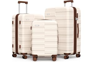 Vipbox Kofferset 3 Teilig Hartschale (3 Jahre VIP-Service) Leicht Polycarbonat Ultra-Langlebige Erweiterbar Trolley Handgepäck Reisekoffer mit Rollen und TSA Schloss, Elegantes Weiß