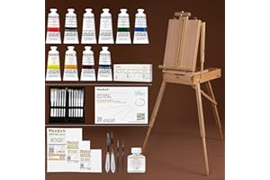 MEEDEN Kit de Pintura con Caballete Francés para Artistas, Set Inicio con Pinturas Acrílicas (10x60ml), Pinceles, Lienzos y Accesorios - Ideal Adultos y Principiantes - Serie Prime