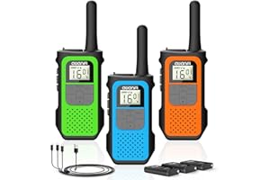 AWANFI Walkie-Talkie, Walkie Talkie Ricaricabile con 1200mAh Batteria al Litio, Walkie-Talkie per Bambini Adulti, 16 Canali/VOX/Cavo Tpye, Walky Talky Lungo Raggio per Campeggio Escursioni (3pz)