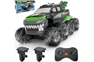 UFULMN Amphibious Remote Control Car 8WD RC Monster Truck with 2 Rechargeable Batteries for Boys Age 8-12 Offroad Waterproof RC Pickup All Terrain RC Drift Cars Beach Pool Toys Gifts for Kids Green