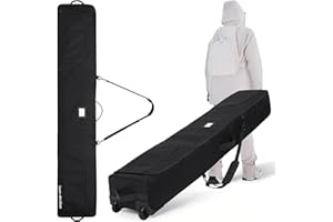 TeamObsidian Funda Esquis con Ruedas - Portaesquis de Viaje para Skis - Bolsa de Ski con Bolsillos de Almacenaje - Funda Acolchada para un par de Esquís Resistente al Agua