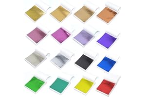 UTMACH 320 Pièces Feuille d'Or Multicolore Feuilles D'or Feuille D'or Imitation pour Projet d'art décoration Artisanale, dorure Artisanale, création DIY 16 Couleurs 9 x 9 cm