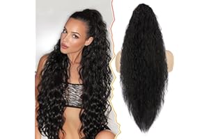 BARSDAR Noir Marron Queue de Cheval Extnsion, 76cm Longue Ondulée Synthétique Peigne Clip in Queue de Cheval Extension Cheveux avec Cordon pour Femmes Bohemian Naturel Ponytail Postiche