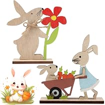 2 Lapins De Pâques En Bois Déco - Statues à Poser Pour Décoration De Table Et Intérieur
