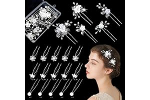 Hanyousheng 20 stycken hårnålar för brud, bröllops hårnålar med pärlor och blomma, U-formade hårspännen, strass, smycken, brö