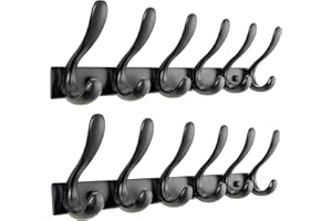Honsky Garderobenhaken,Garderobenleiste,Wandgarderobe,Hakenleiste mit 6 Doppelte Haken,Hakenleiste Garderobe für Jacken,Mäntel,Schals,Schwarz(2 Stück)