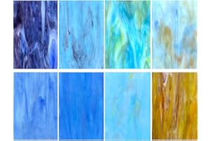 LITMIND 8 Blatt Buntglas-Blätter, Variety Pack, 10,2 x 15,2 cm Mosaikglasstücke und Kunstglas-Set zum Basteln, gemischte Farben und Muster (blau und grün)