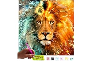 MISHBAY Diamond Painting León - 5D DIY Pintura Diamante 30x30cm - Dibujos con Diamantes - Punto de Cruz Kit Completo