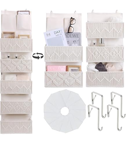 TAHAVICE 1 Pack Organisateur de Rangement à Suspendre au-dessus de la Porte avec 5 Poches et 10 Poches en Maille, Capacité de Poids de 20 kg, Organisateurs et Rangements à Suspendre pour
