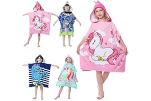 MOKANI Ponczo z kapturem dla dzieci, szlafrok plażowy, ponczo do pływania, mikrofibra, miękki i duży szlafrok dla dziewcząt, chłopców, dzieci w wieku 6-14 lat, różowy jednorożec