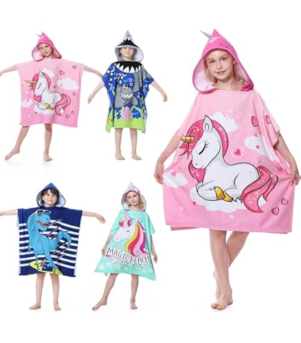 Poncho Serviette Enfant à Capuche Microfibre – Serviette Plage & Bain 60x80cm Imprimé Animaux, Doux & Absorbant Pour Garçons & Filles